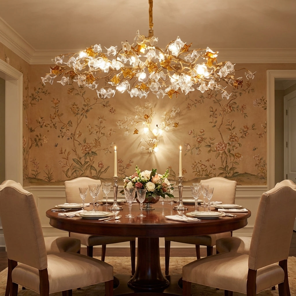 Riviko Veridian Bloom Brass Branch Chandelier - formal American dining room