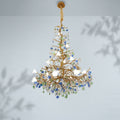 Riviko Stylish Colored Glaze Flower Crystal Chandelier Brass Tree Branch Ceiling Light For Living Room Hotel Hal - Studio Shot