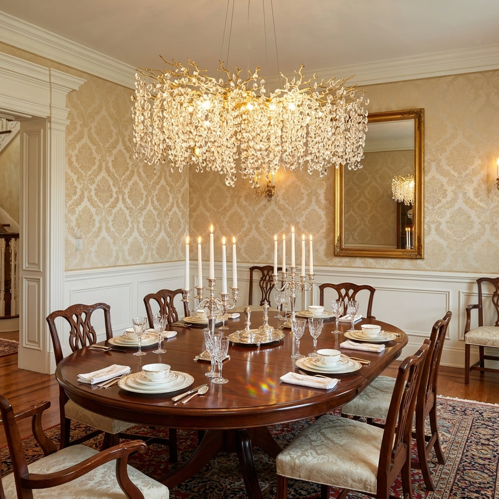 Riviko Veridian Bloom Floral Crystal Chandelier - formal American dining room