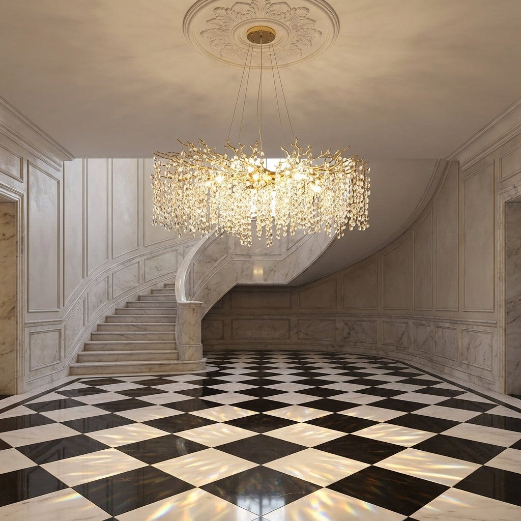 Riviko Veridian Bloom Floral Crystal Chandelier - grand American estate foyer