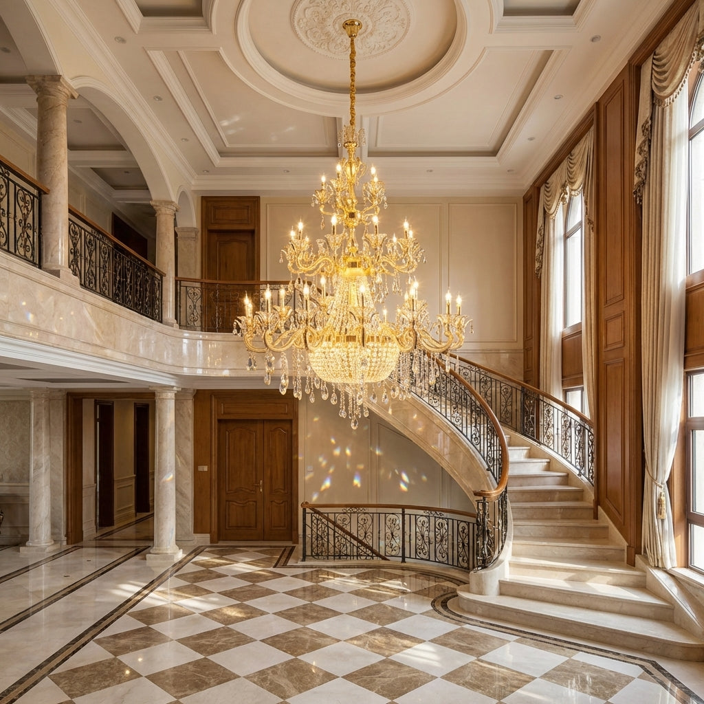 Riviko Regal Grandeur K9 Crystal Chandelier - grand American estate foyer