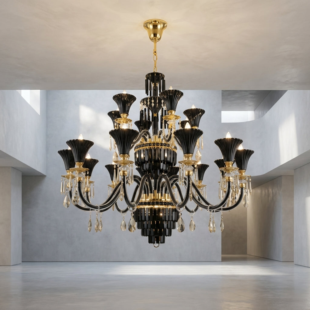 Riviko American Traditional Branch Crystal Chandelier with Candle Design in Black and Gold - Studio Shot