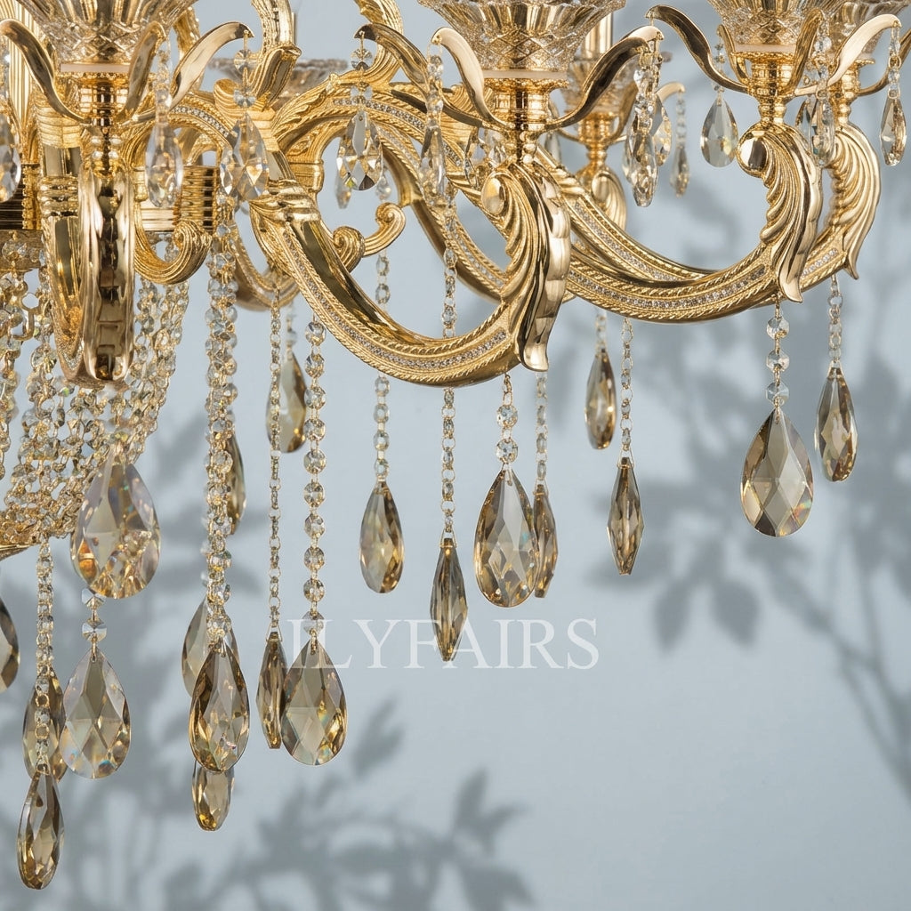 Riviko Royal Baroque Revival Vintage Chandelier Series with Waterfall Crystal - Studio Shot