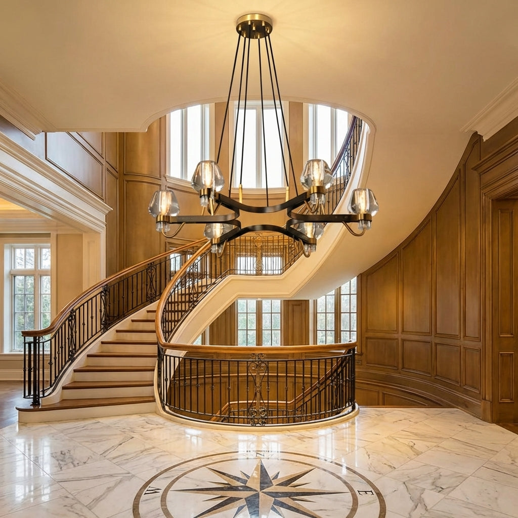 Riviko Post-modern Light Full Brass Chandelier for Living Room/Bedroom - grand American foyer with two-story ceiling