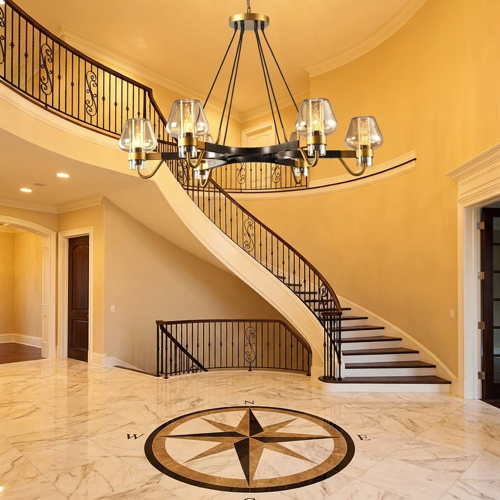 Riviko Post-modern Light Full Brass Chandelier for Living Room/Bedroom - grand American foyer with two-story ceiling