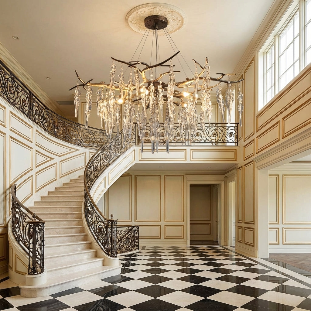 Riviko New Light Luxury Crystal Geometric Chandelier for Living Room/Dining Room/Bedroom - grand American estate foyer