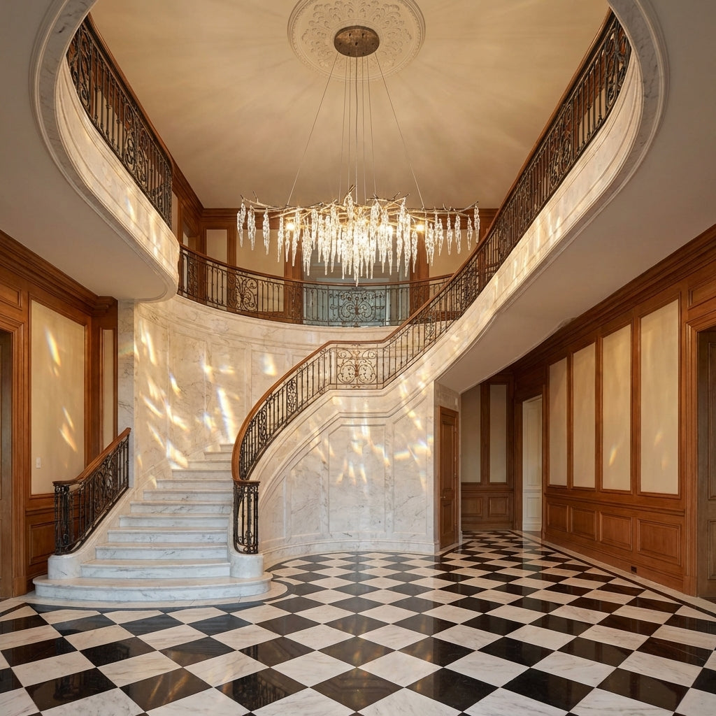 Riviko New Light Luxury Crystal Geometric Chandelier for Living Room/Dining Room/Bedroom - grand American estate foyer