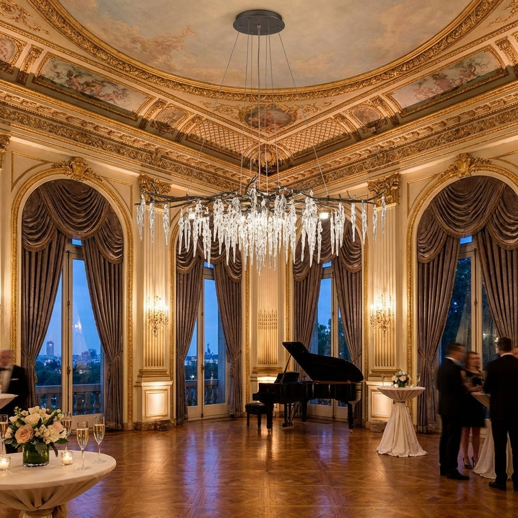 Riviko New Light Luxury Crystal Geometric Chandelier for Living Room/Dining Room/Bedroom - American ballroom or formal entertaining space