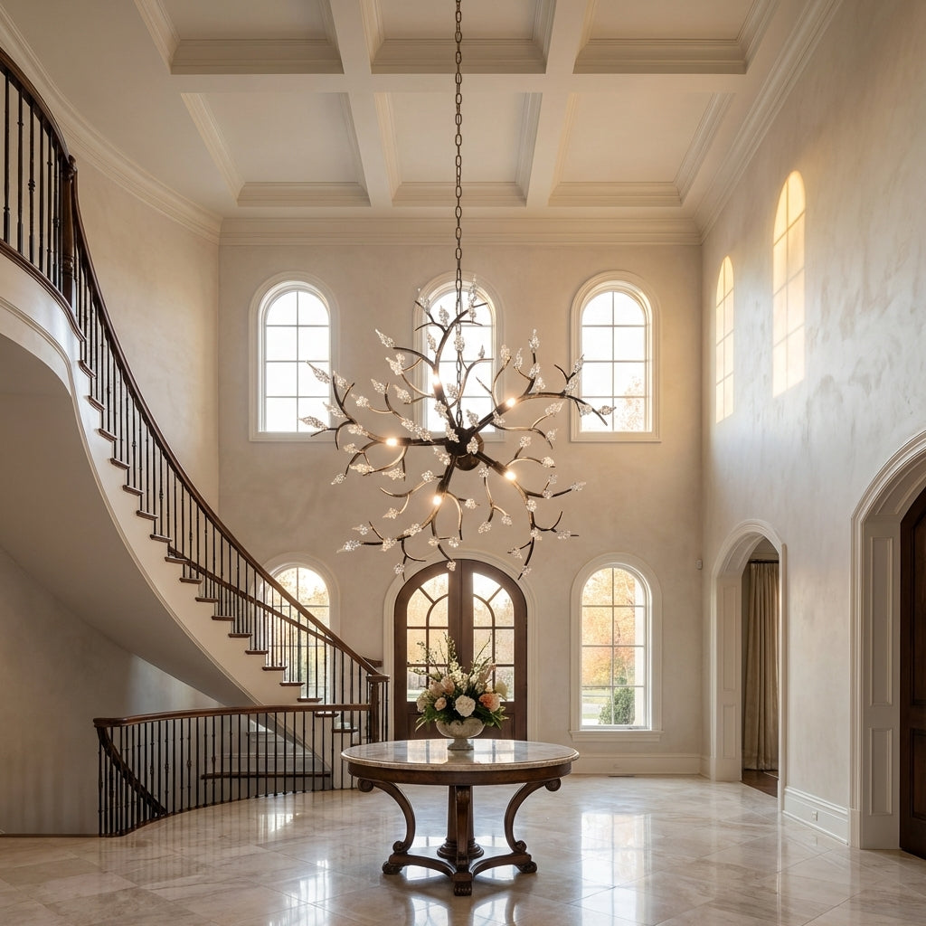 Riviko New Light Luxury Crystal Geometric Chandelier for Living Room/Dining Room/Bedroom - Studio Shot