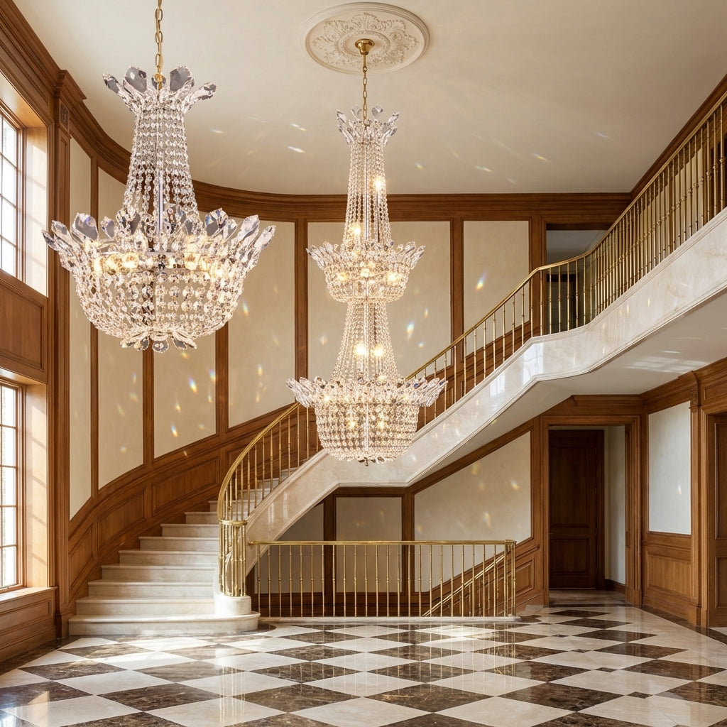 Riviko Regal Branch Crystal Pendant Chandelier - grand American estate foyer