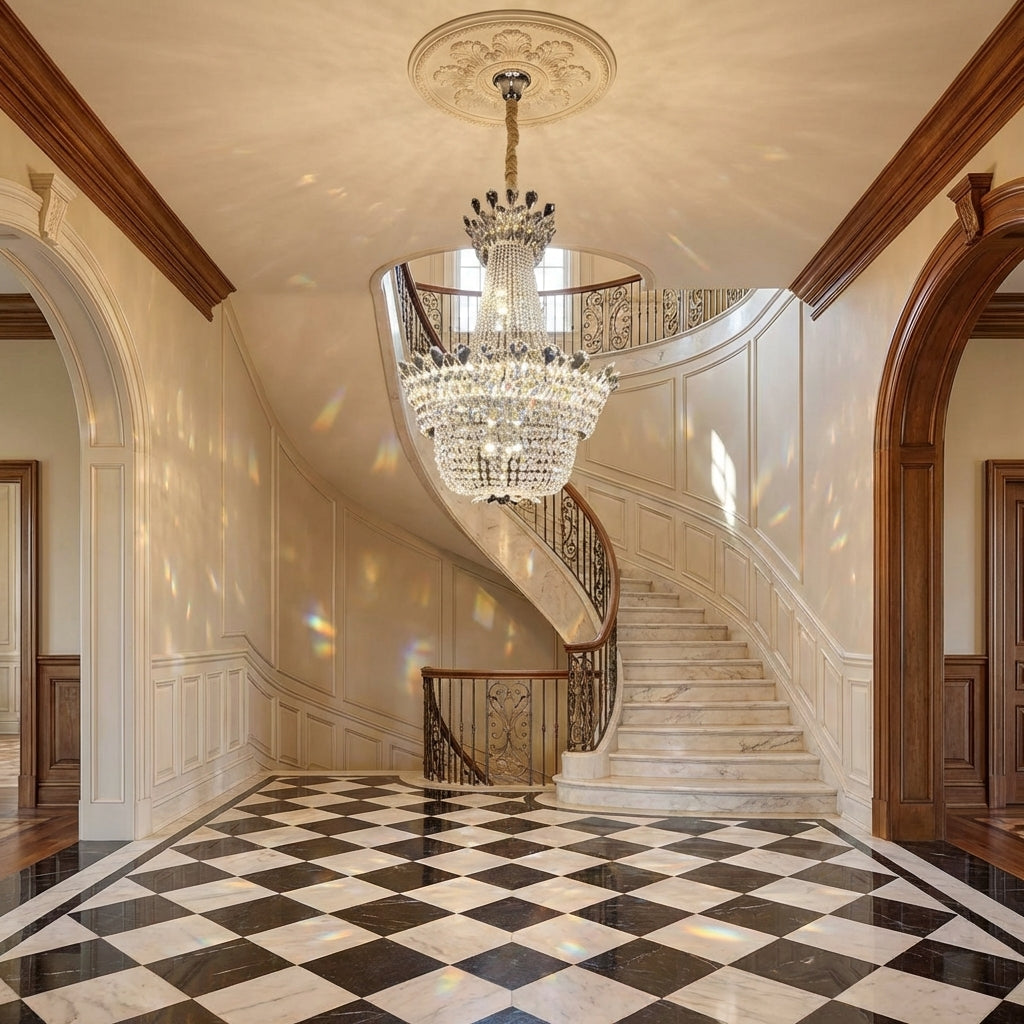 Riviko Luxury Empire Branch Crystal Chandelier Pendant Light for Entryway and Foyer - Scene