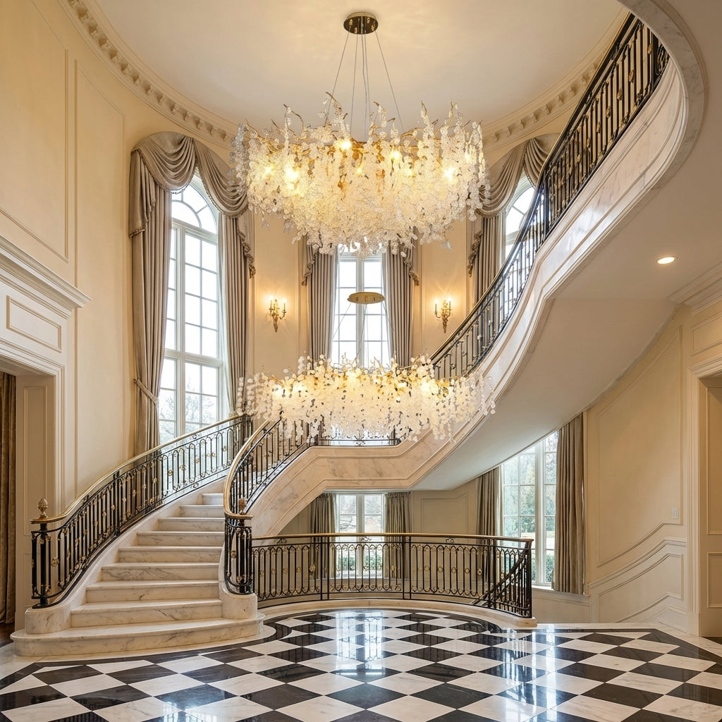 Riviko Verdant Canopy Crystal Chandelier - grand American estate foyer