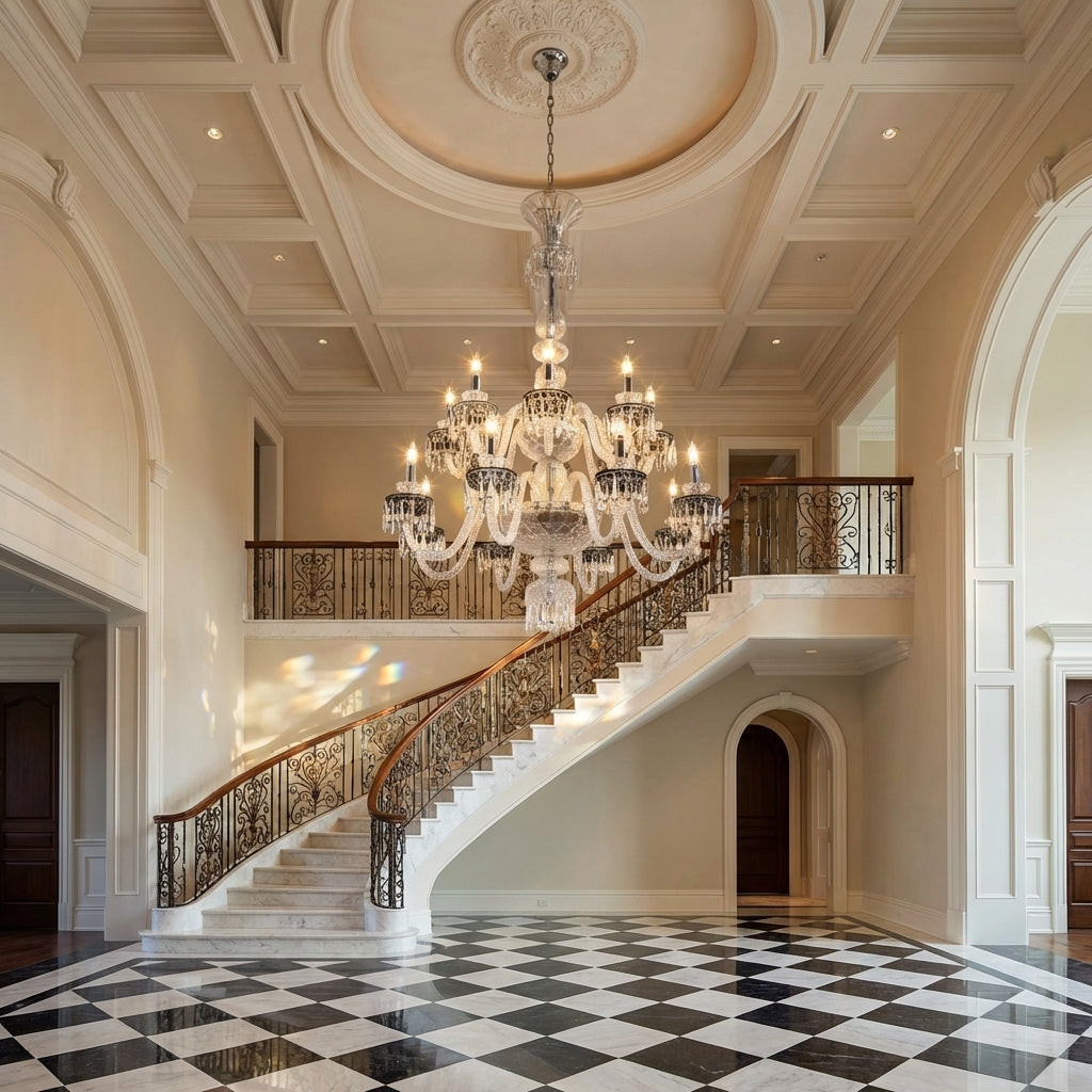 Riviko Veridian Bloom Crystal Chandelier - grand American estate foyer