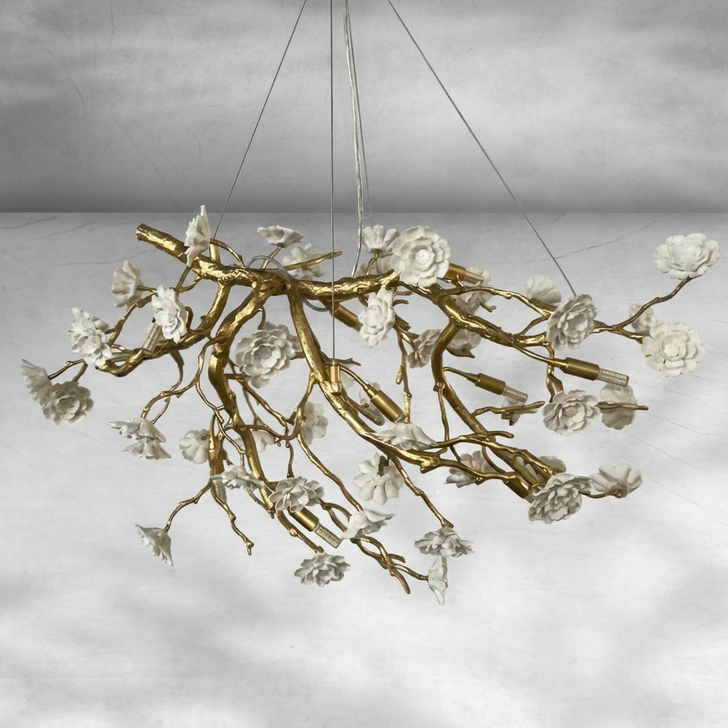 Riviko Blossom Branch Brass & Ceramic Chandelier - Background Shot