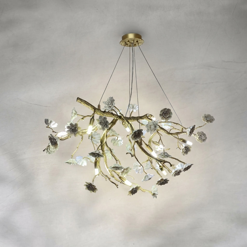 Riviko Blossom Branch Brass & Ceramic Chandelier - Background Shot
