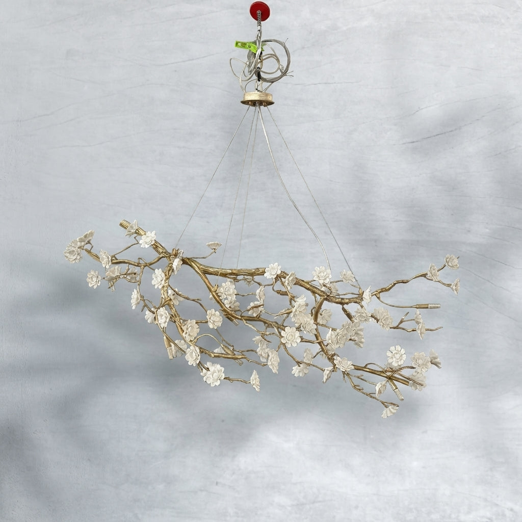 Riviko Blossom Branch Brass & Ceramic Chandelier - Background Shot
