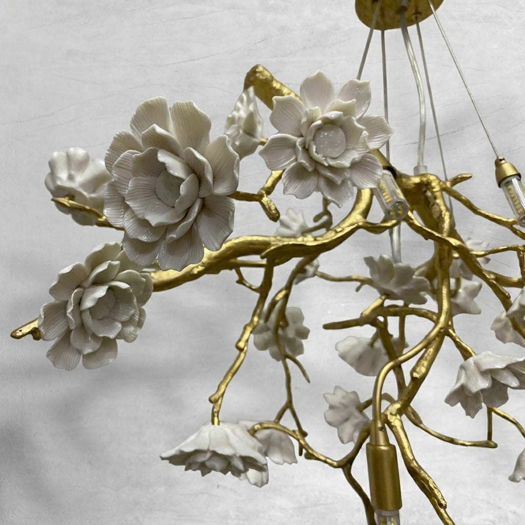 Riviko Blossom Branch Brass & Ceramic Chandelier - Background Shot
