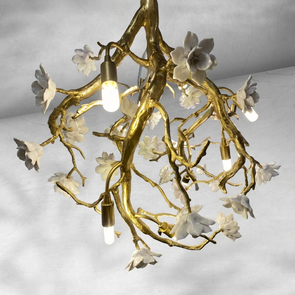 Riviko Blossom Branch Brass & Ceramic Chandelier - Background Shot