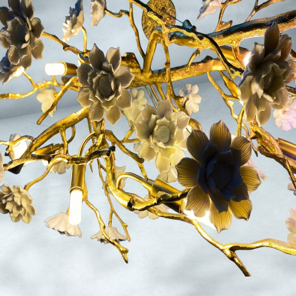 Riviko Blossom Branch Brass & Ceramic Chandelier - Background Shot