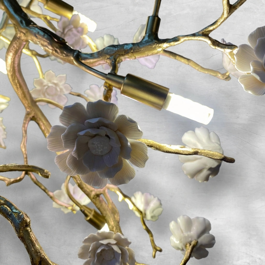Riviko Blossom Branch Brass & Ceramic Chandelier - Background Shot