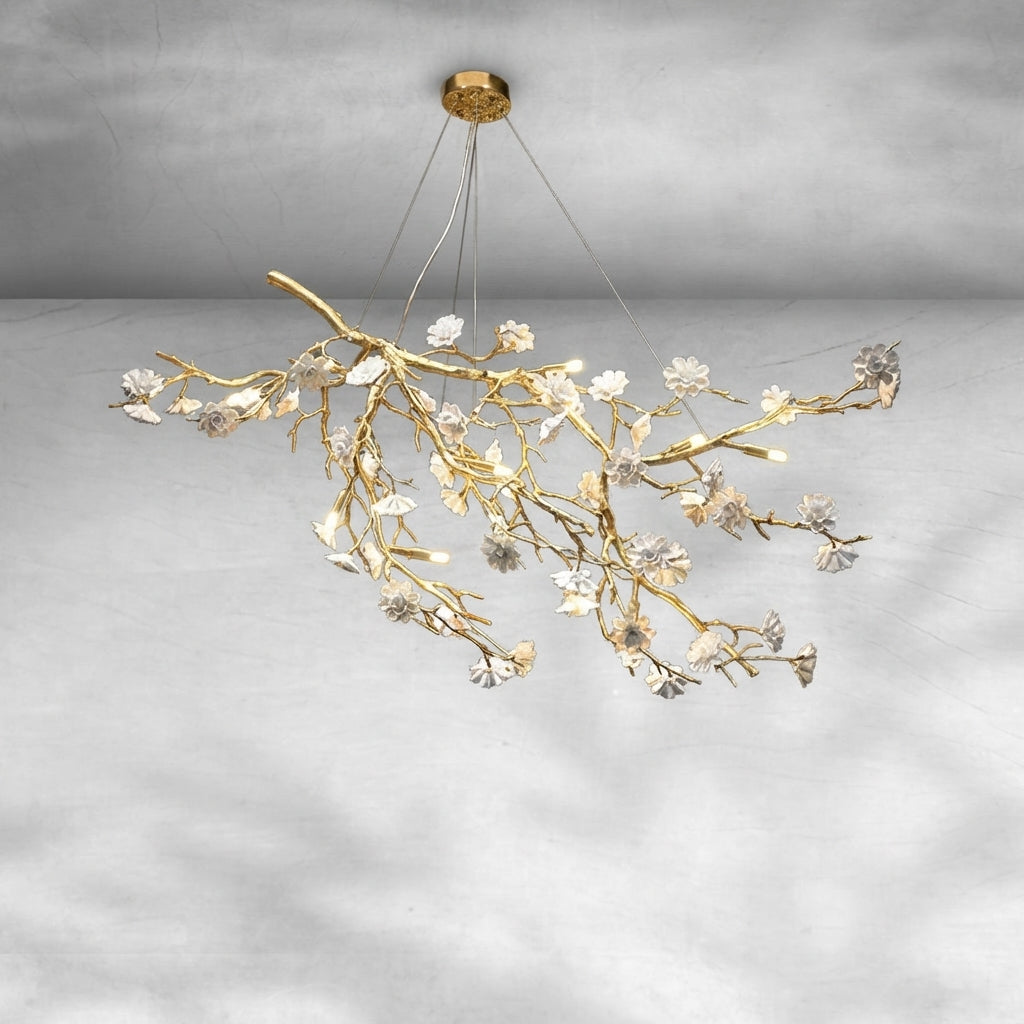 Riviko Blossom Branch Brass & Ceramic Chandelier - Background Shot