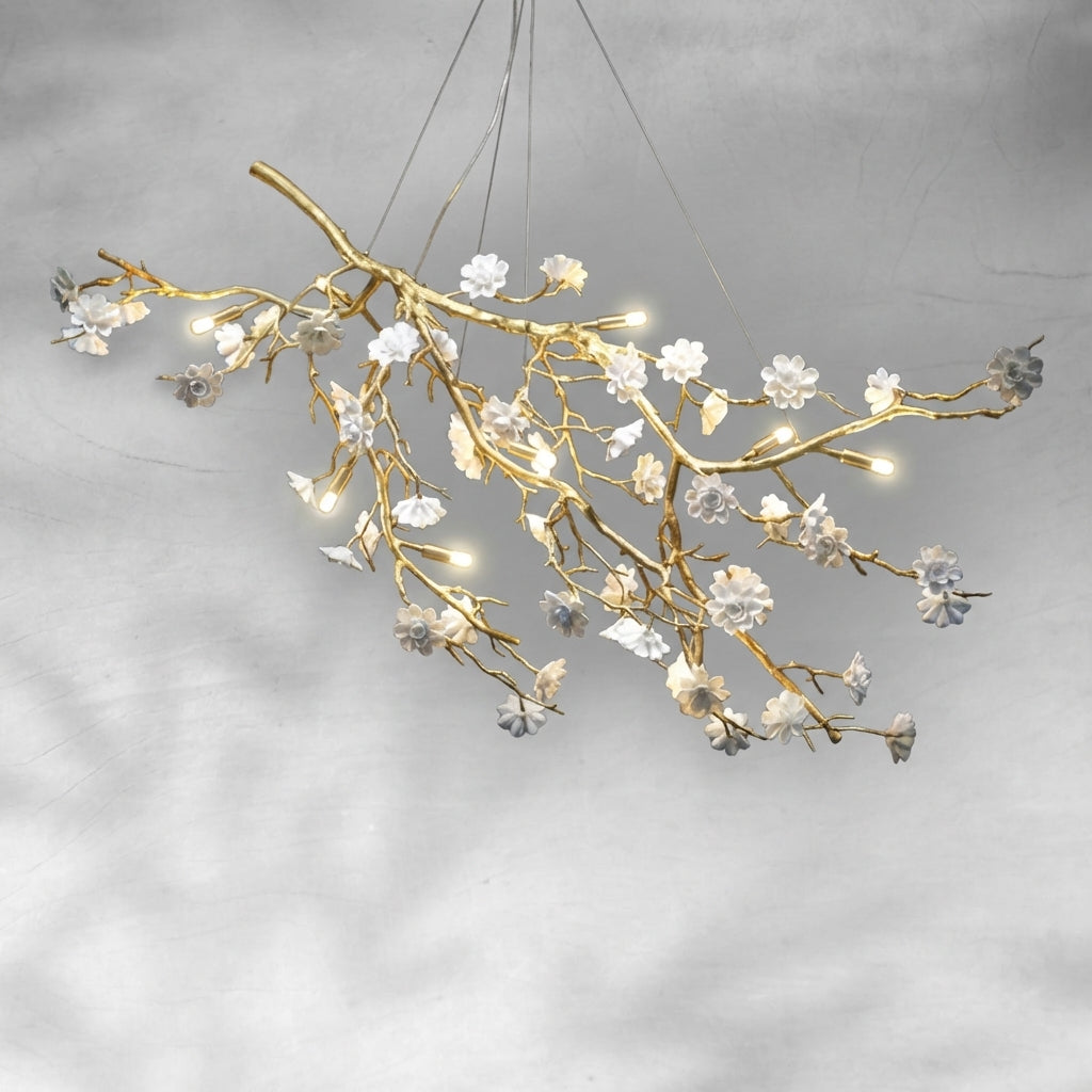 Riviko Blossom Branch Brass & Ceramic Chandelier - Background Shot