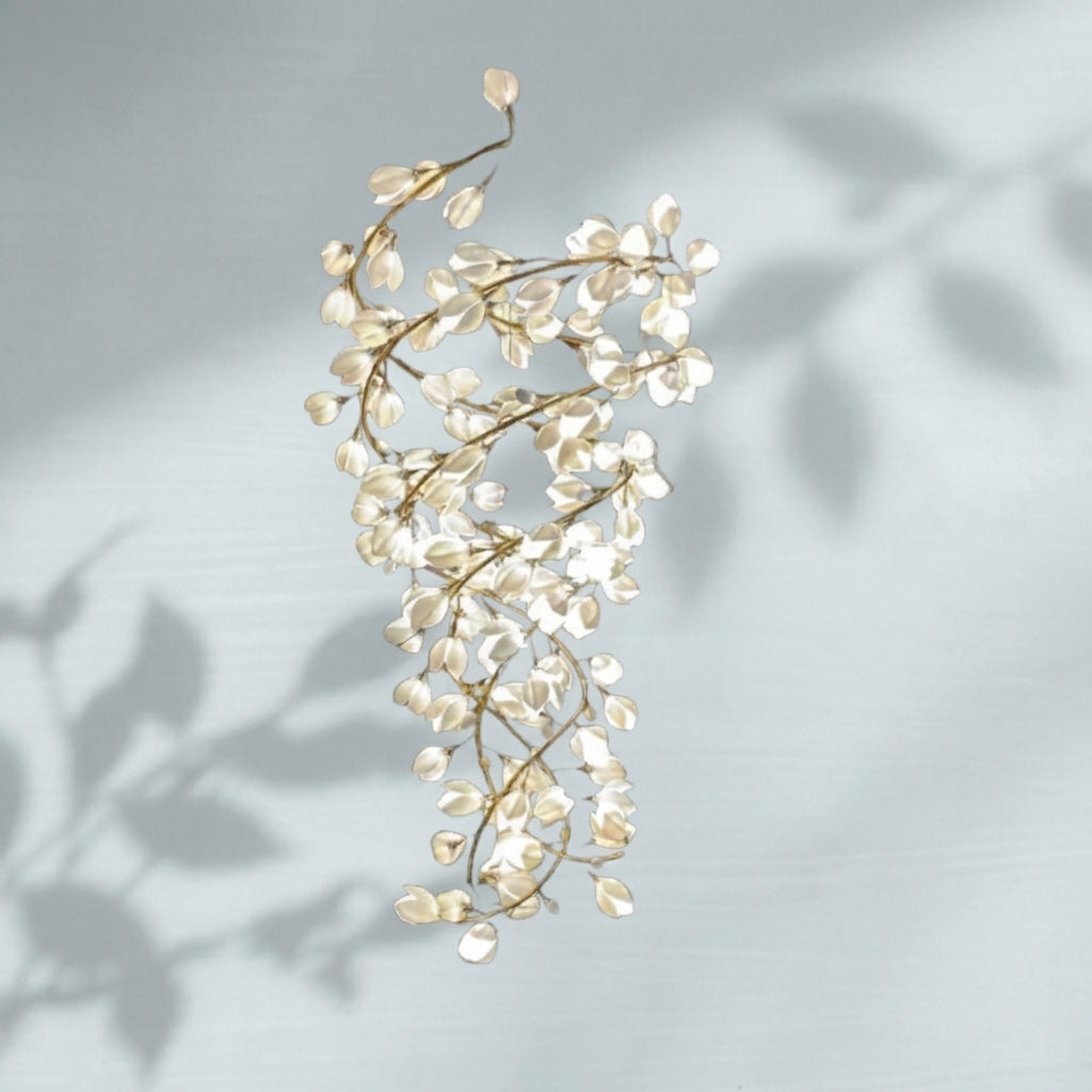 Riviko Spiral Pure White Magnolia Chandelier with Golden Branches for Staircase/High-ceiling Space/Foyer/ Duplex - Studio Shot