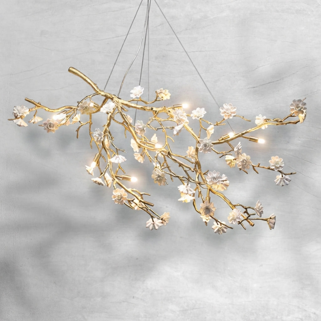 Riviko Blossom Branch Brass & Ceramic Chandelier - Background Shot