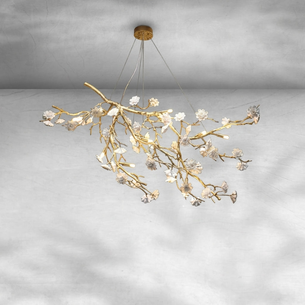 Riviko Blossom Branch Brass & Ceramic Chandelier - Background Shot