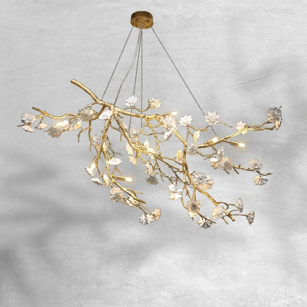 Riviko Blossom Branch Brass & Ceramic Chandelier - Background Shot