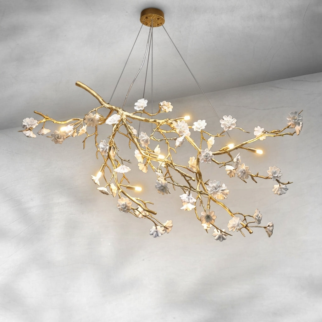Riviko Blossom Branch Brass & Ceramic Chandelier - Background Shot