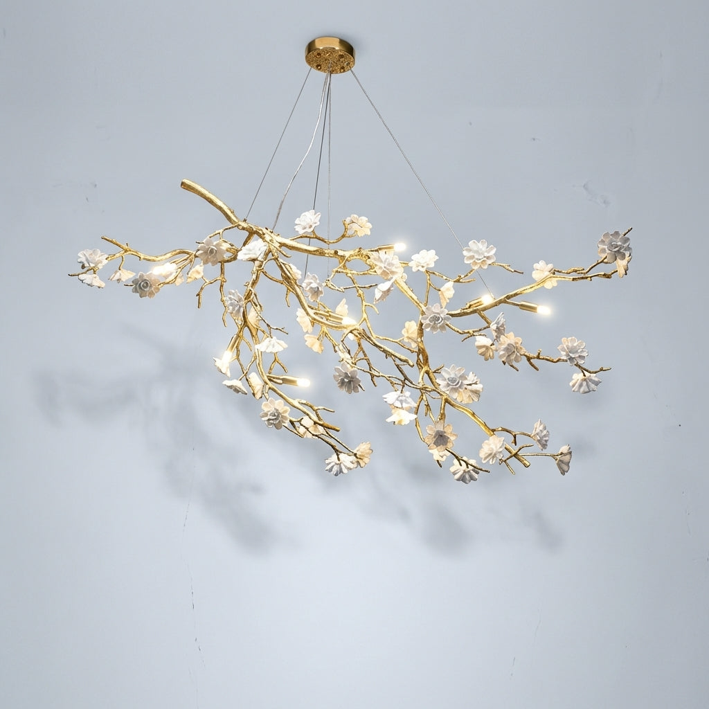 Riviko Post-Modern Art Brass and Ceramics Flower Pendant Branch Chandelier for Living/Dining Room - Studio Shot