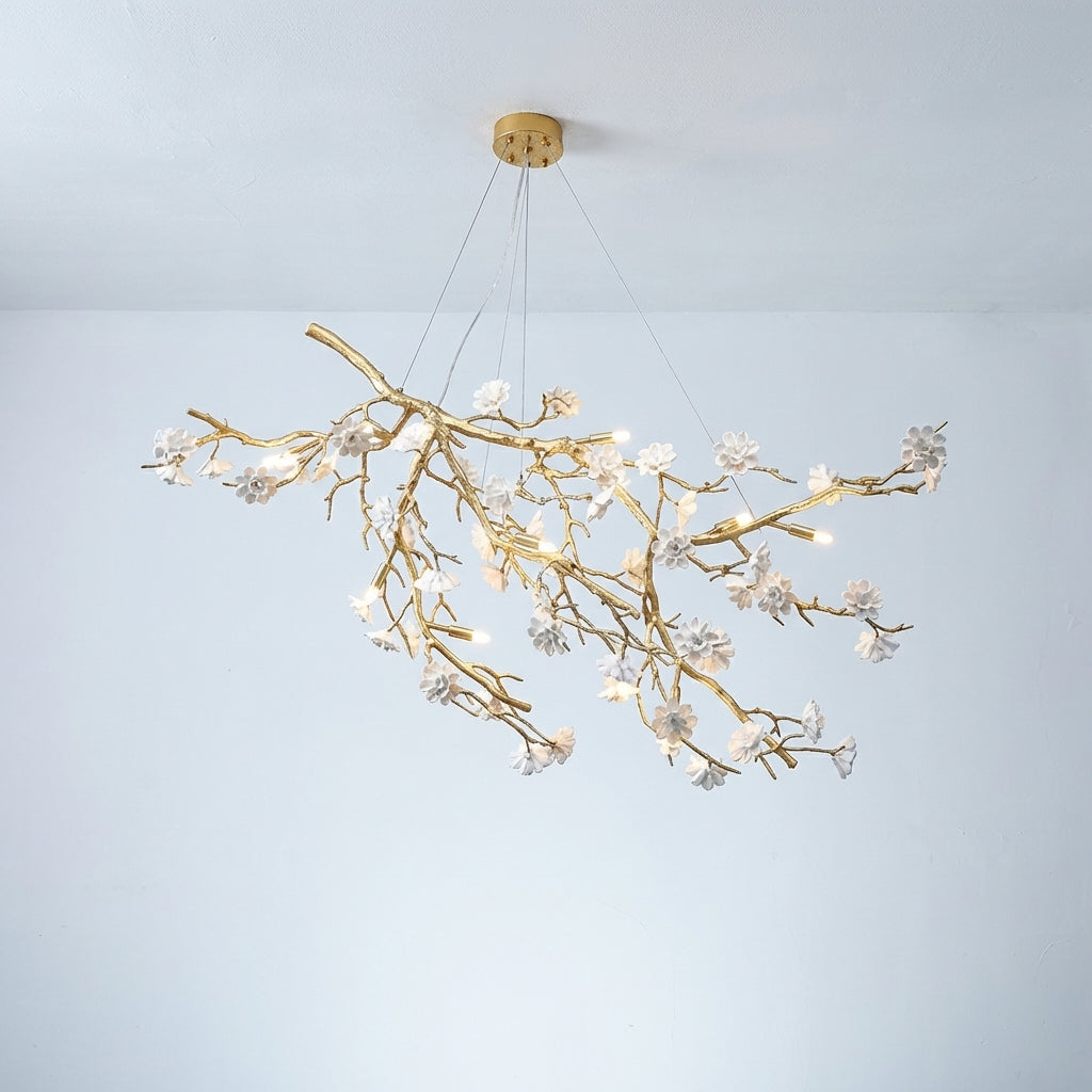 Riviko Post-Modern Art Brass and Ceramics Flower Pendant Branch Chandelier for Living/Dining Room - Studio Shot