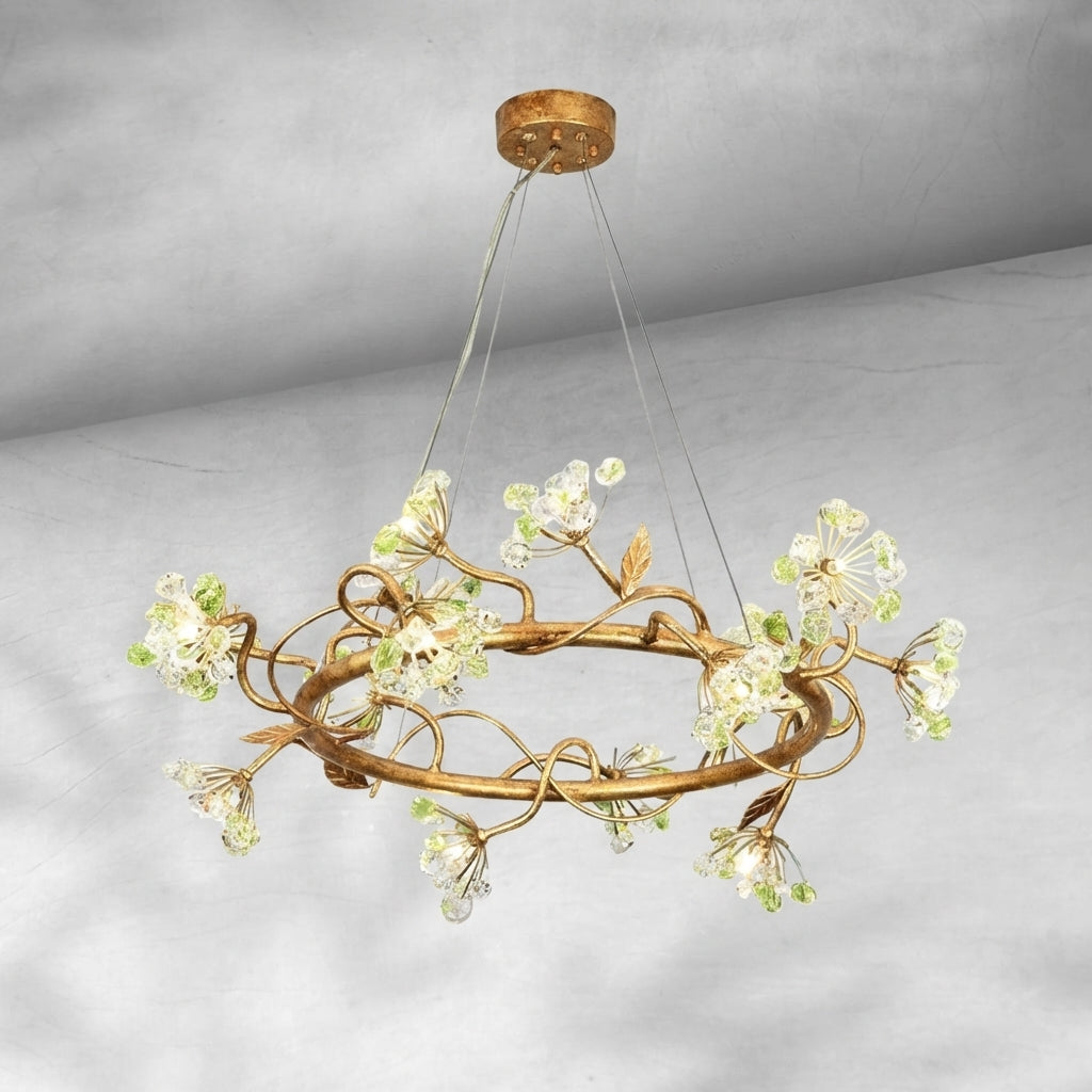 Riviko Verdant Bloom Brass Ring Chandelier - Background Shot