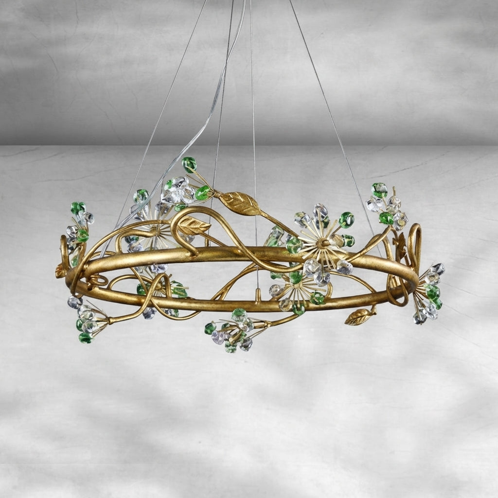 Riviko Verdant Bloom Brass Ring Chandelier - Background Shot