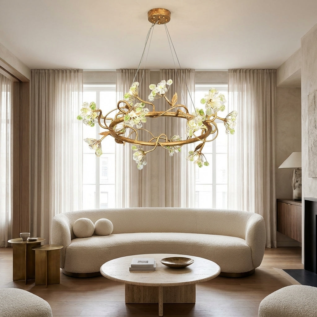 Riviko Verdant Bloom Brass Ring Chandelier - sophisticated American living room