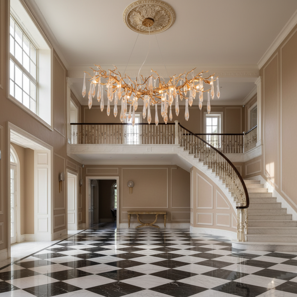Riviko Agnes Brass Branch Crystal Chandelier For Dining Room - grand American estate foyer