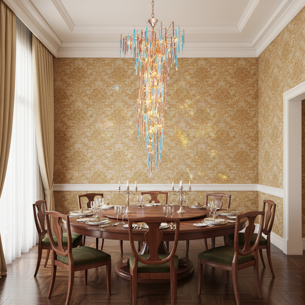 Riviko Dora Colorful Crystal Staircase Chandelier - formal American dining room