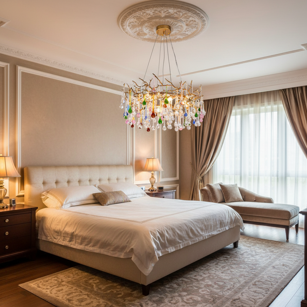 Riviko Verdant Canopy Crystal Branch Chandelier - luxurious American master suite