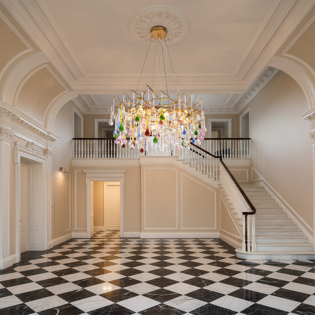 Riviko Verdant Canopy Crystal Branch Chandelier - grand American estate foyer