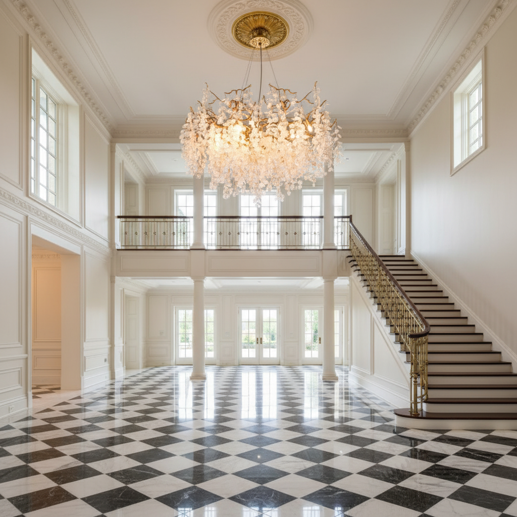 Riviko Gilded Branch Crystal Chandelier - grand American estate foyer