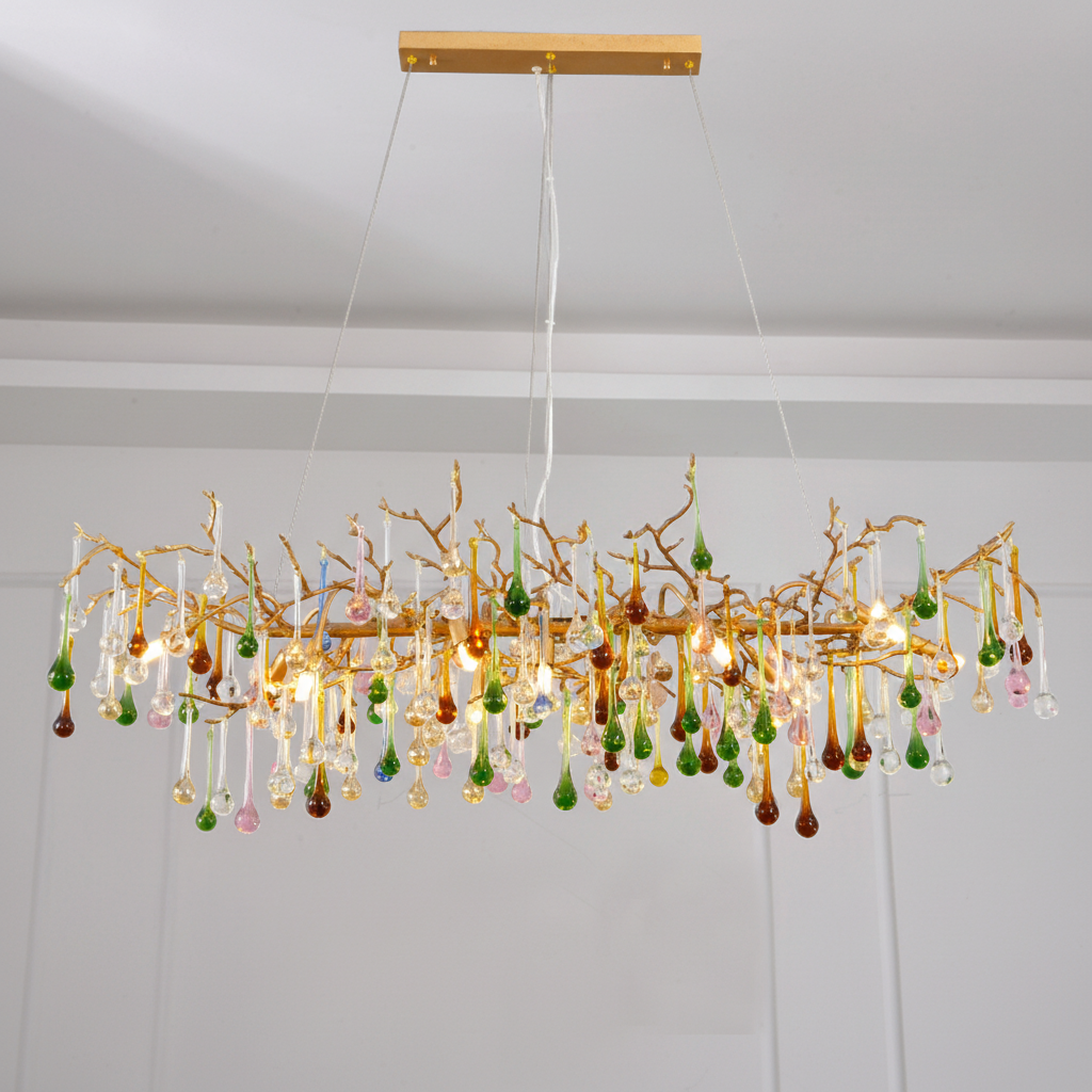 Riviko Avis Colorful Crystal Linear Branch Chandelier For Living Room - Studio Shot