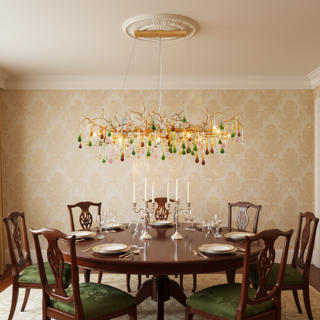 Riviko Avis Colorful Crystal Linear Branch Chandelier For Living Room - Scene