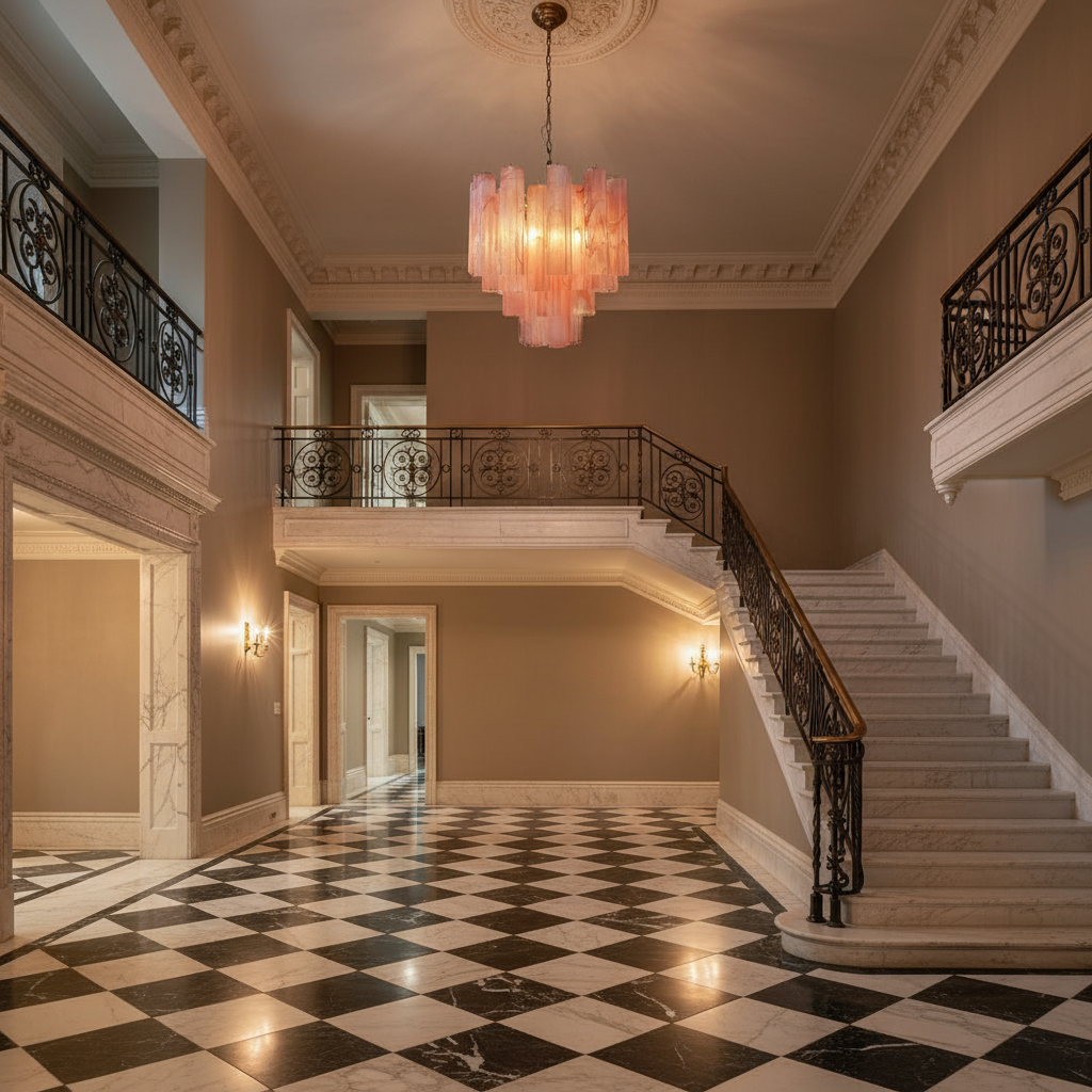 Riviko Rosewater Murano Glass Chandelier - grand American estate foyer