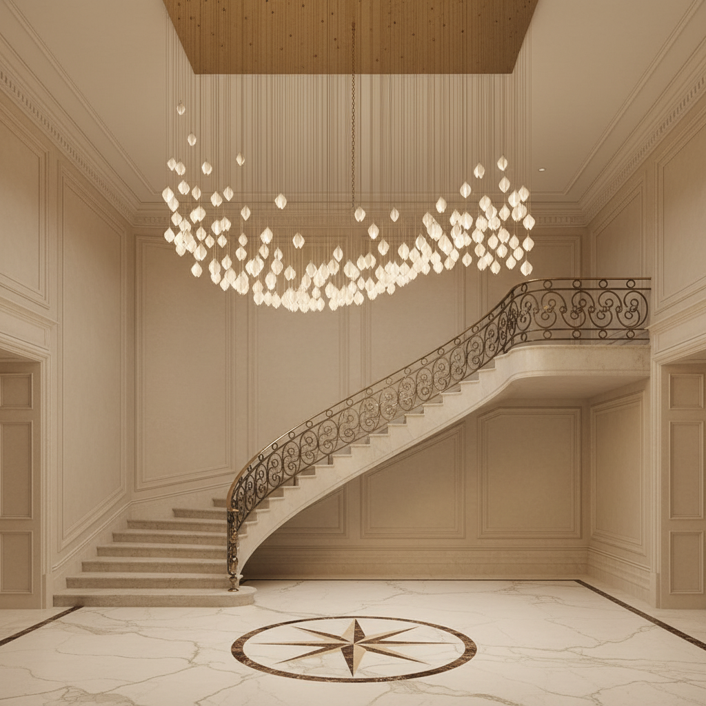 Riviko Verdant Bloom Porcelain Chandelier - grand American foyer with two-story ceiling