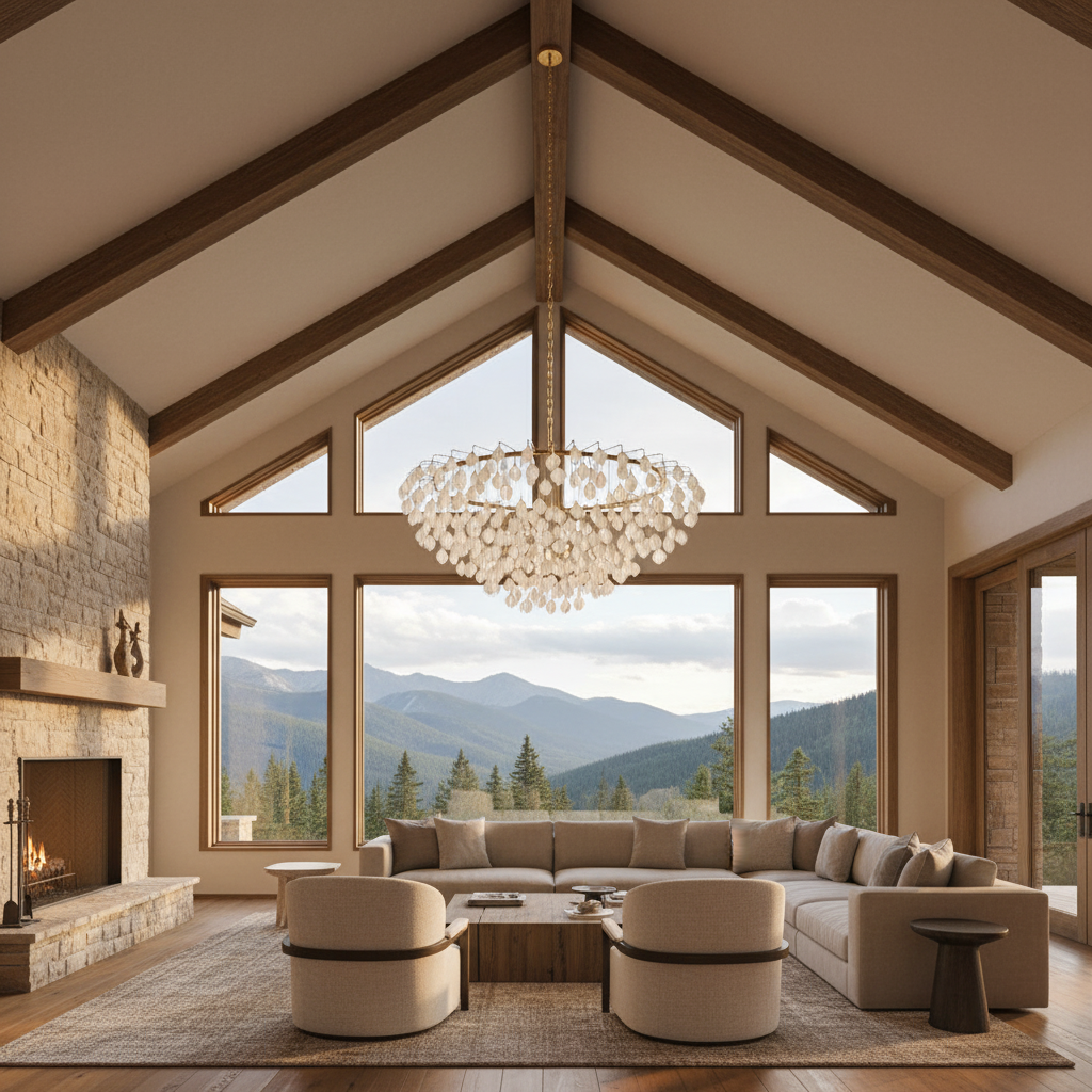 Riviko Verdant Bloom Porcelain Chandelier - American transitional great room with cathedral ceiling