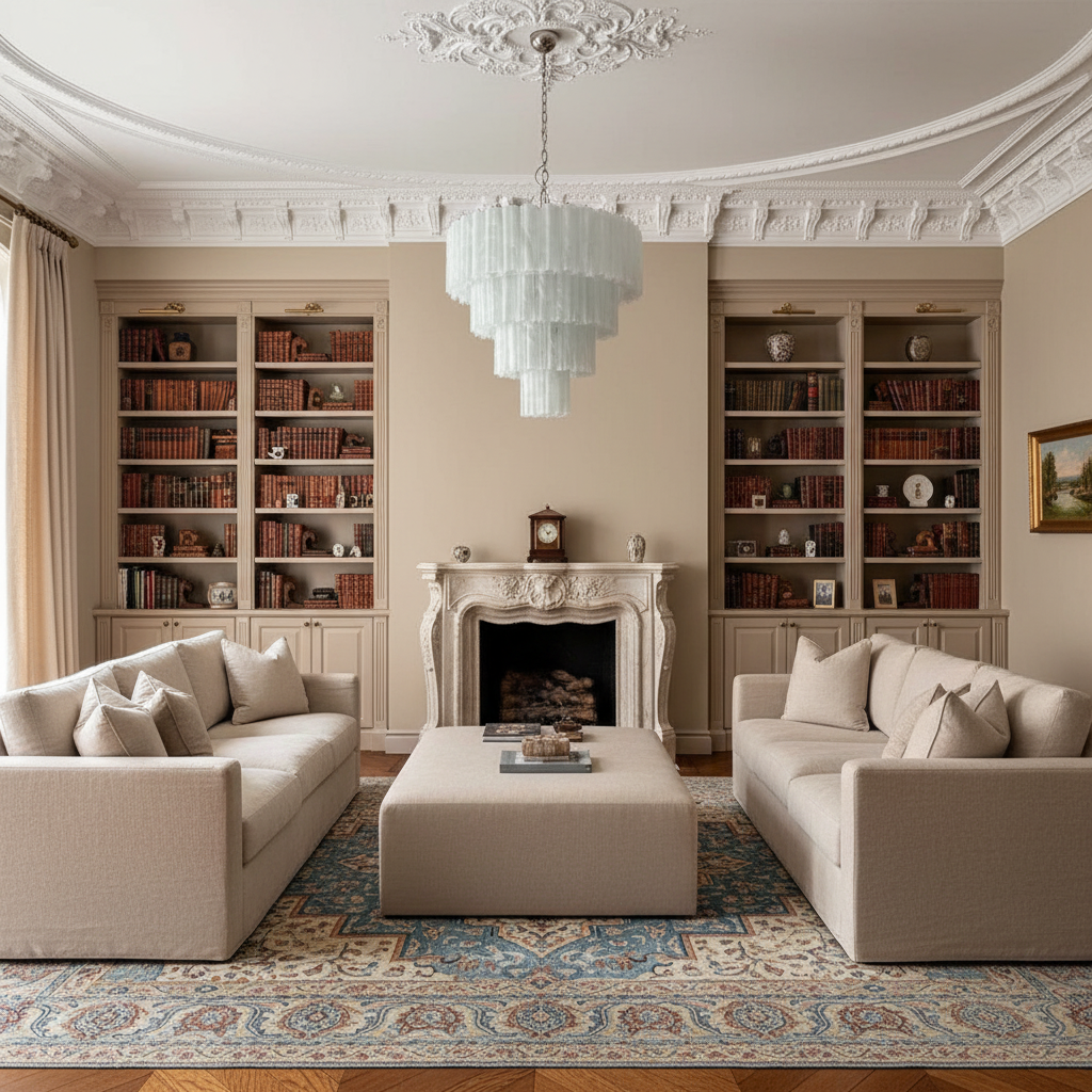 Riviko Venetian Alabaster White Grand Chandelier - luxurious American living room with tray ceiling