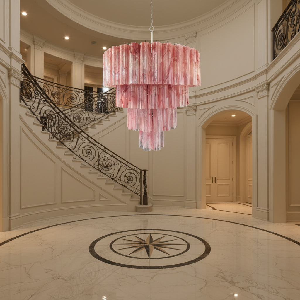 Riviko Alabaster Pink Grand Chandelier - grand American foyer with two-story ceiling