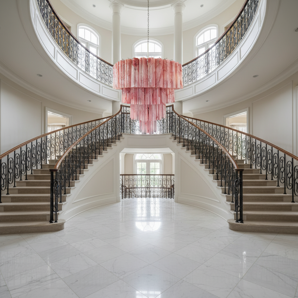 Riviko Murano Chandelier - 78 Tubes - dramatic American stairwell with soaring ceiling