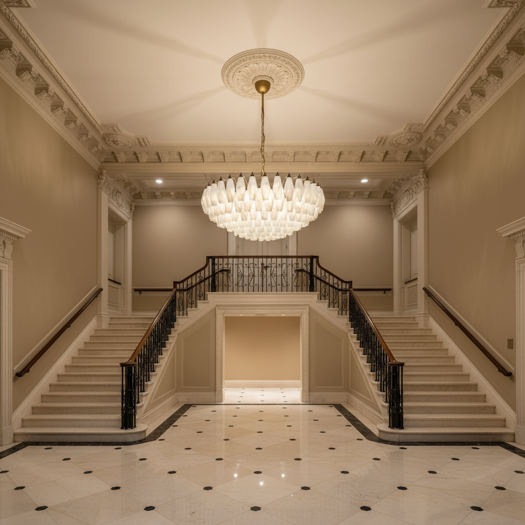 Riviko Murano Chandelier – Poliedri – 185 glass – White Alabaster - Scene